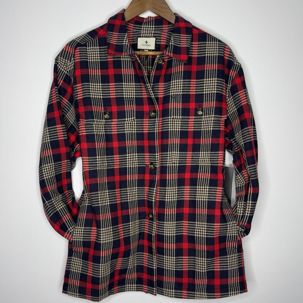 Tuckernuck NWT Size Medium Navy/Red Plaid Houndstooth Shirt Jacket- Shacket